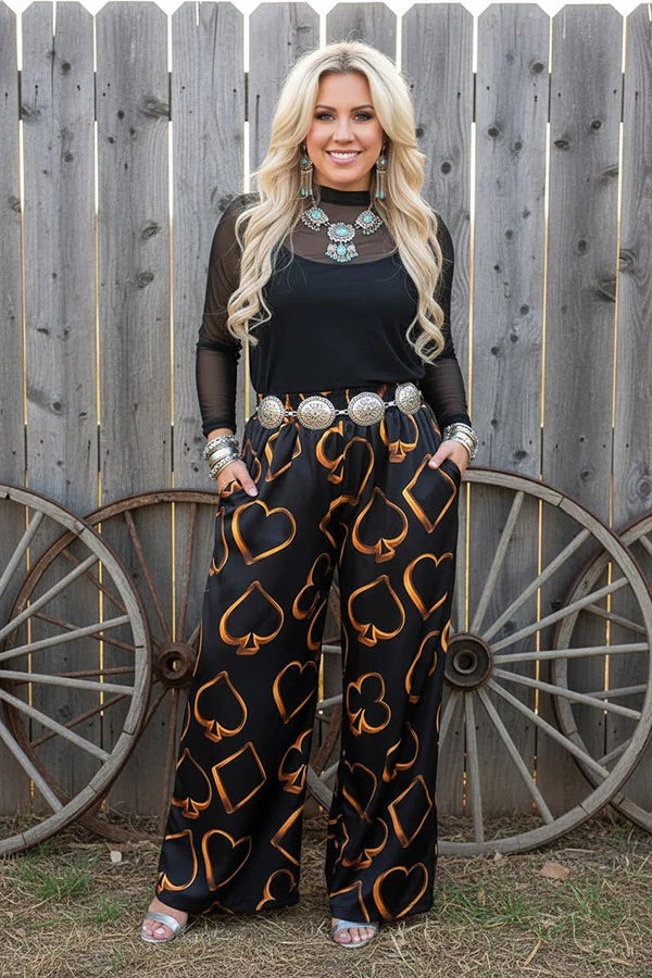 Southern Stitch Playing Card Wide Leg Pants
