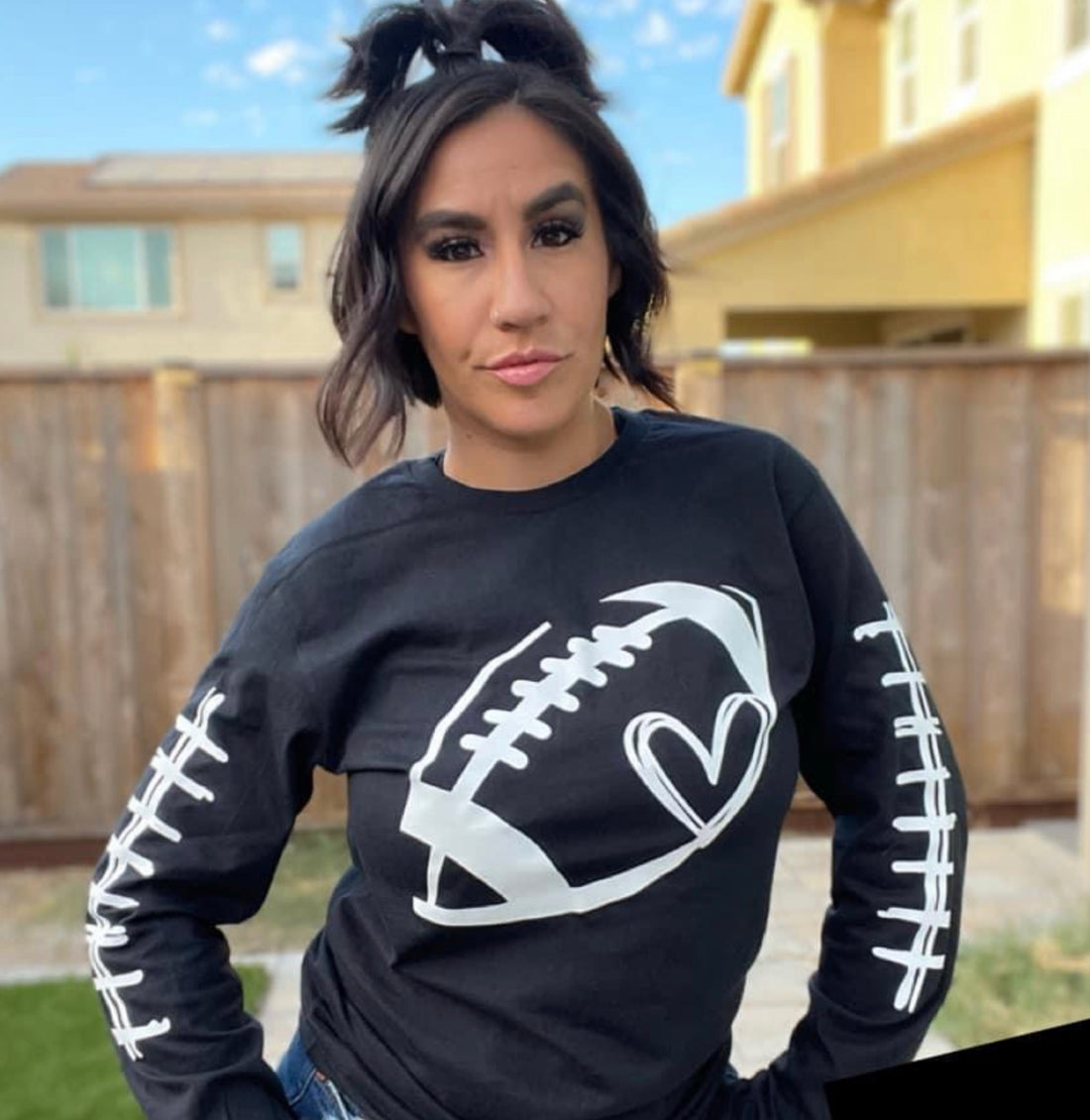 Love of Football with Lace-Up Print Sleeve Sweatshirt
