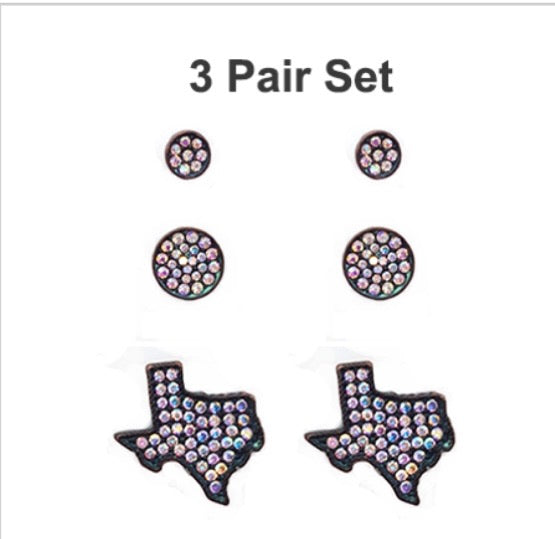 3pc. Iridescent TX. and Circle Studs