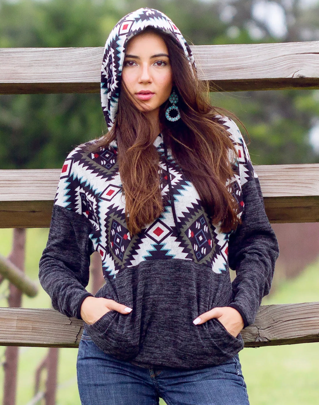 Abstract Print Hoodie with Pockets
