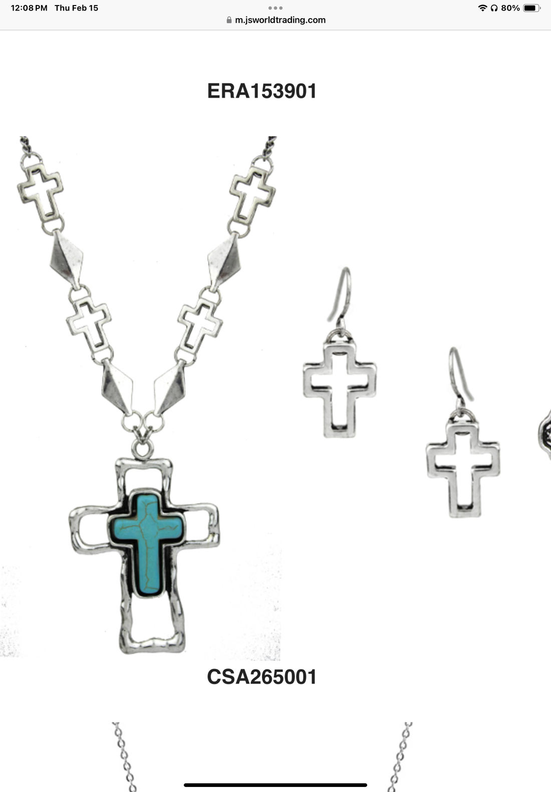 Burnished Silver Hammered Cross Pendant with Turquoise and Cross’ on Chain