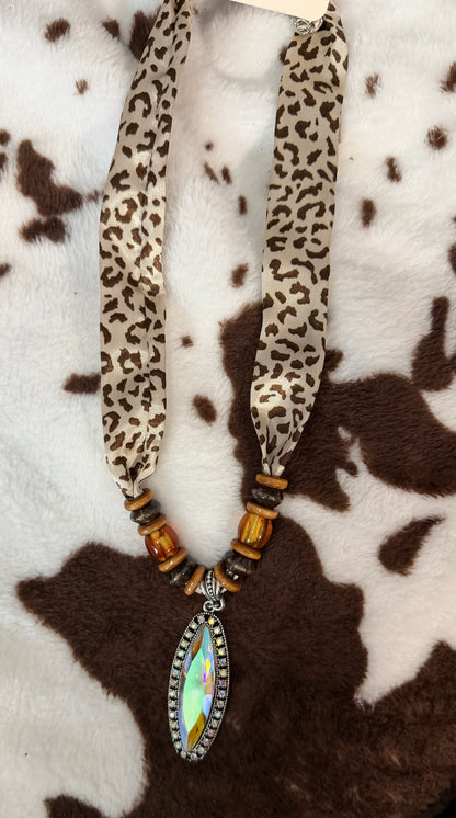 Iridescent Pendant Scarf Necklace