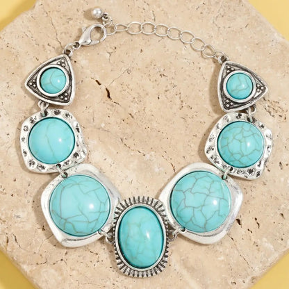 Turquoise Stone Mixed Frame Link Bracelet