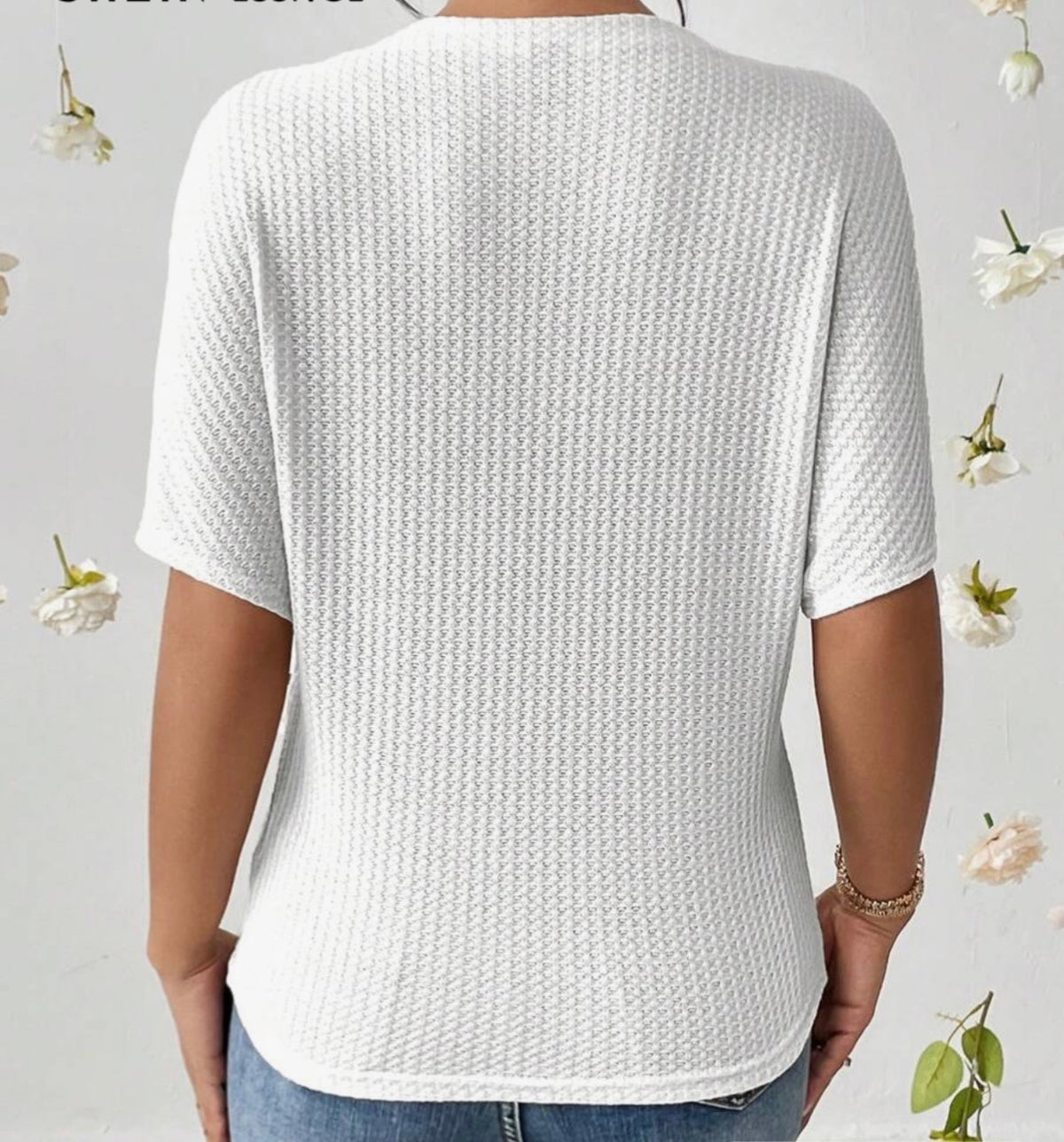 Solid Color Batwing Round Neck Top