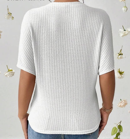 Solid Color Batwing Round Neck Top