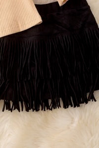 “Loved” Cream Color Long Sleeve Top with Black Fringe Skirt