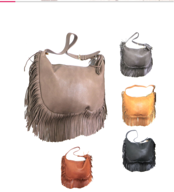 Large Hobo Pebble Vegan Leather Purse with Fringe