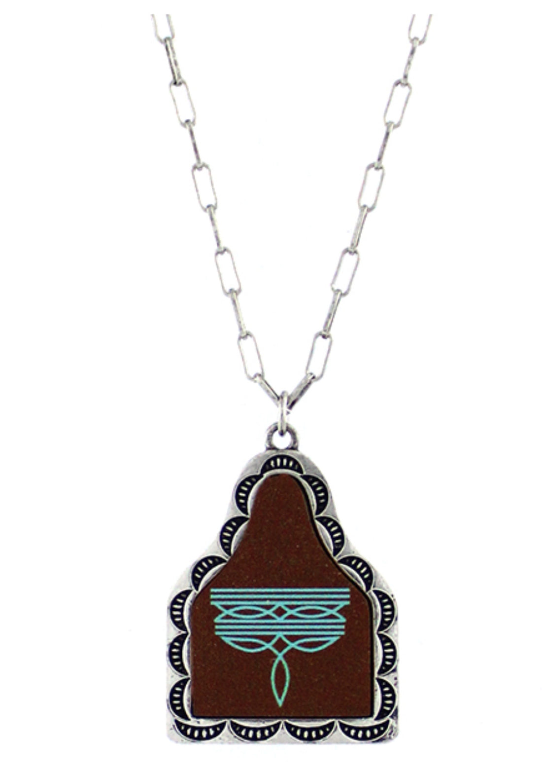 Whipstitch Cow Tag Pendant on Link Chain