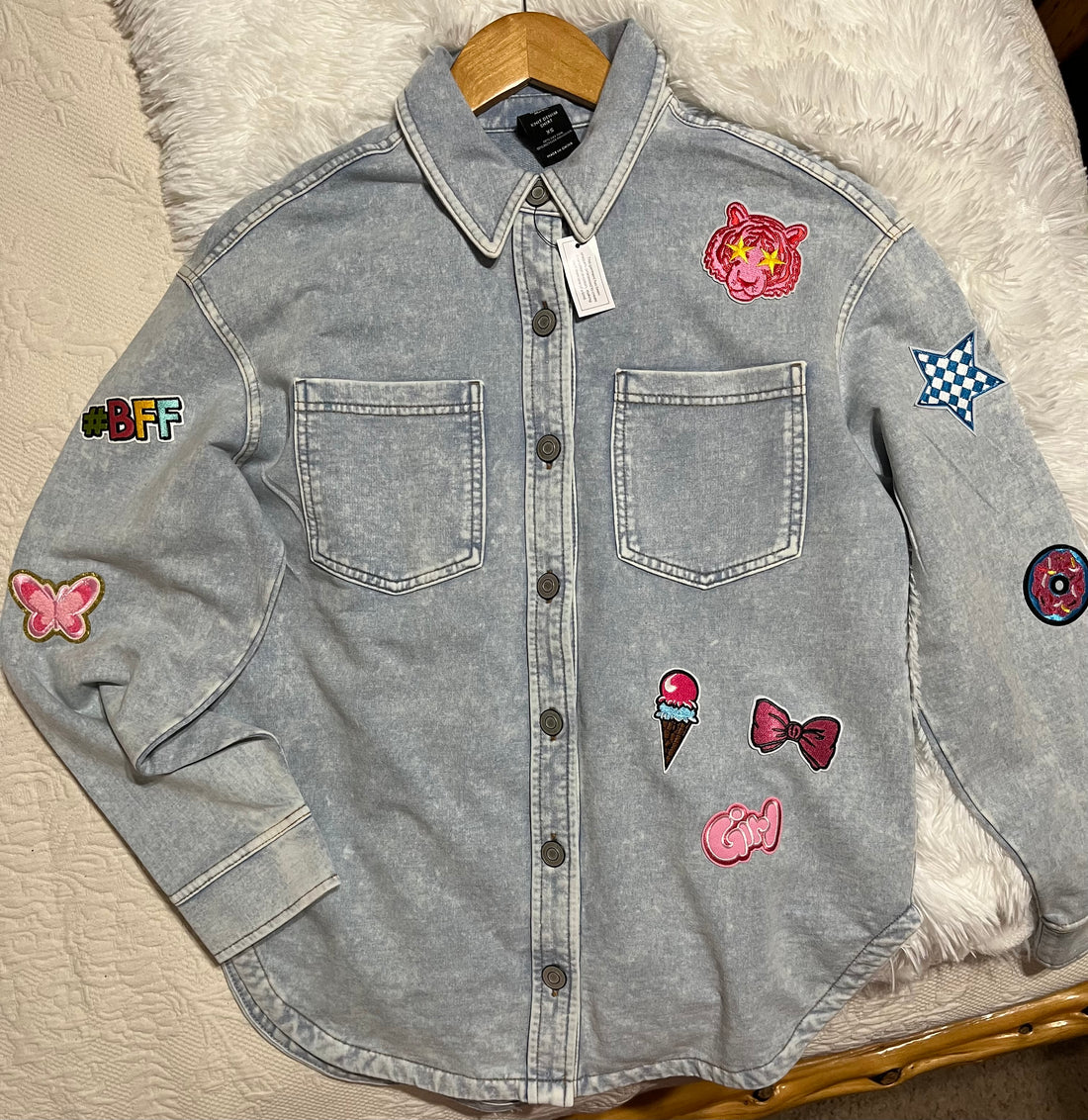 Knit Denim Long Sleeve with Chenille Patches