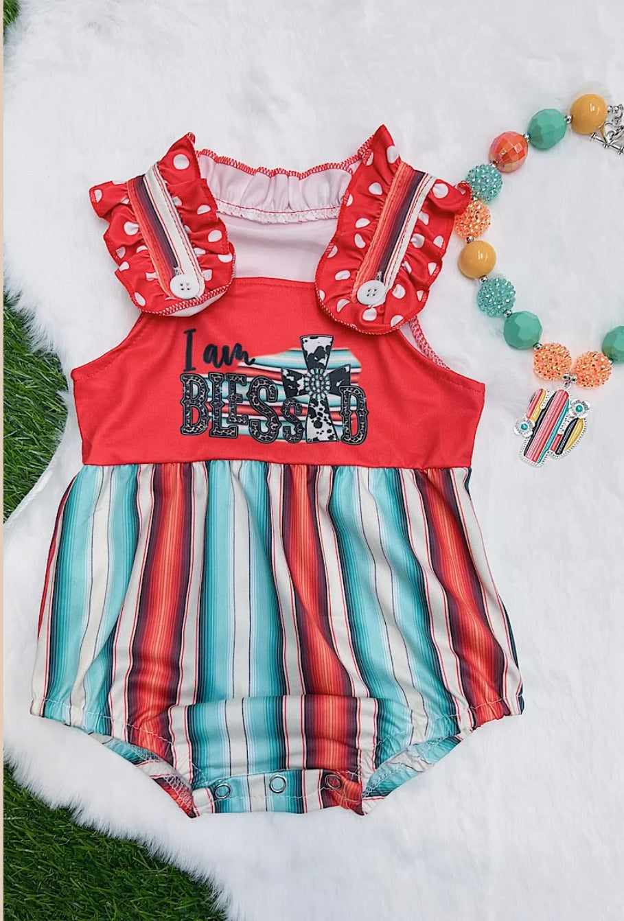 I Am Blessed Serape Printed Baby Romper