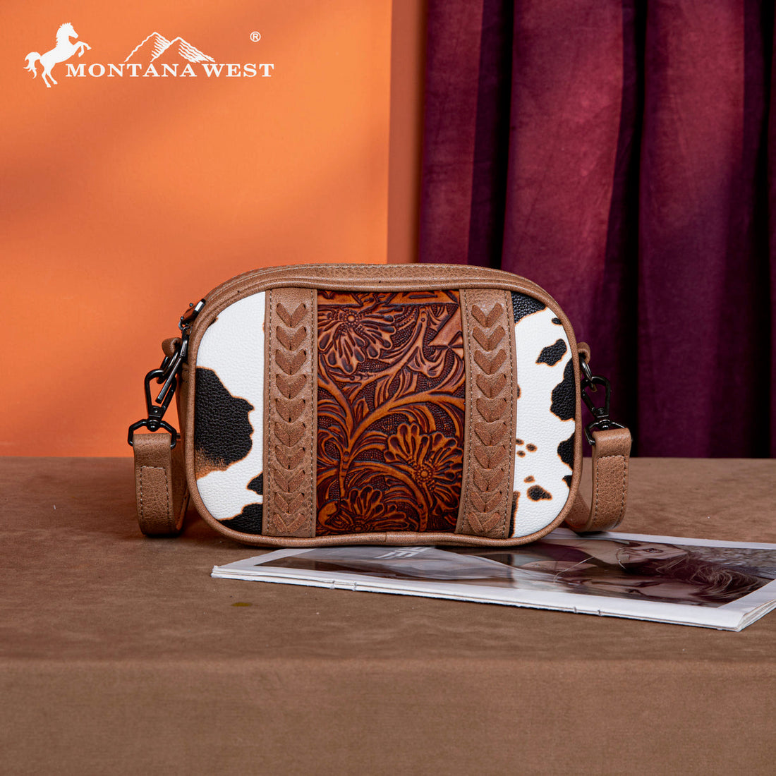 Montana West Tooled Cow Print Crossbody Purse