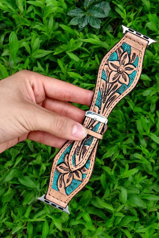 Tooled Leather Apple Watch Bands, 45mm