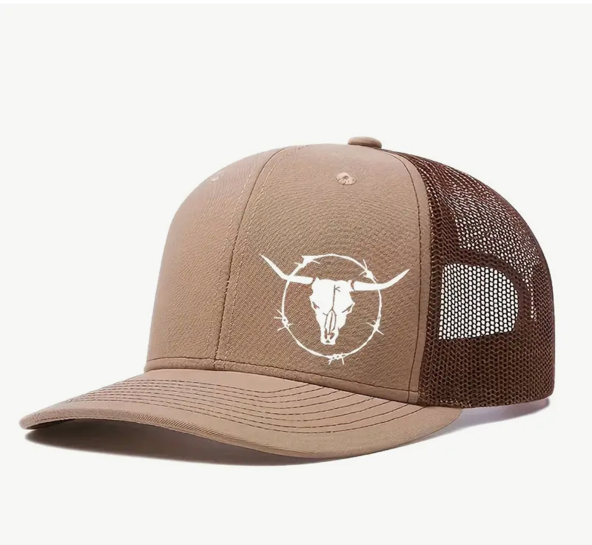 Mesh SnapBack Hat with Longhorn and Barbed Wire