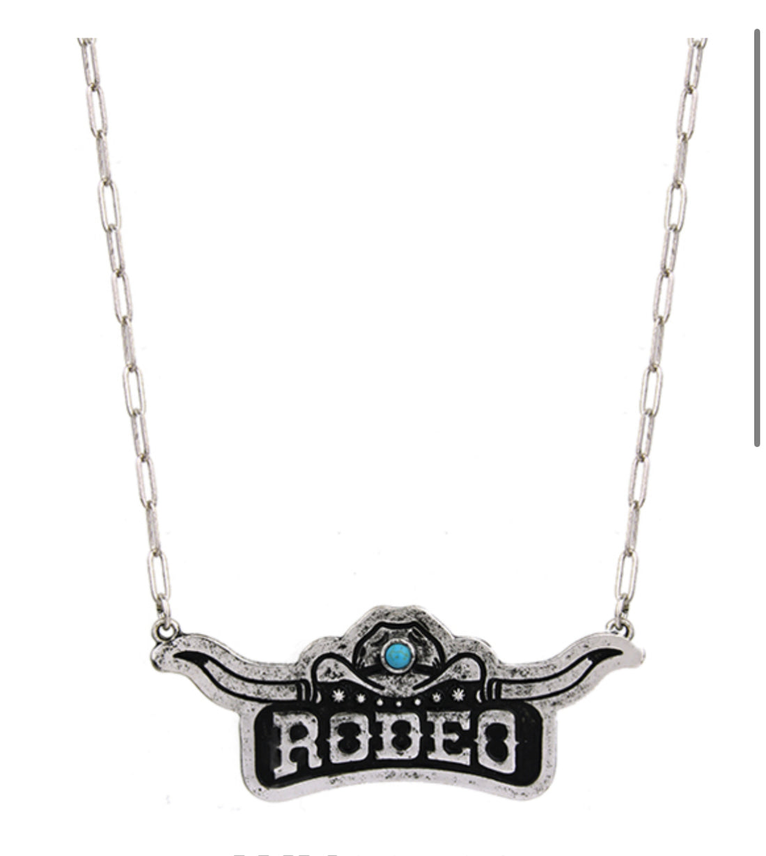 Burnished Silver Rodeo Steer Head Necklace