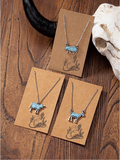 Vintage Western Style Turquoise Hematite Animal Pendant Necklace