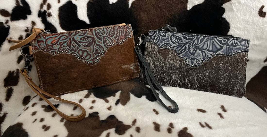 COWHIDE TOOLED PHONE WALLET