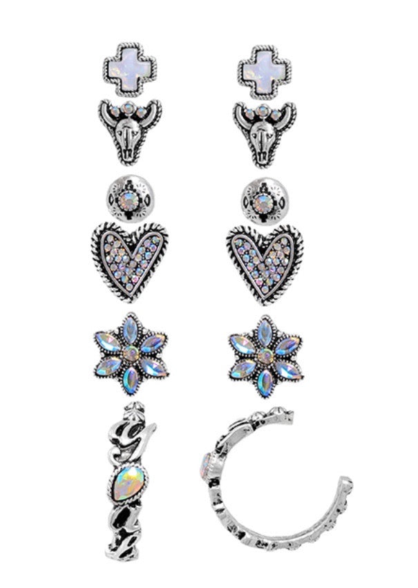 Iridescent Rhinestone 6 pc. Stud Earrings