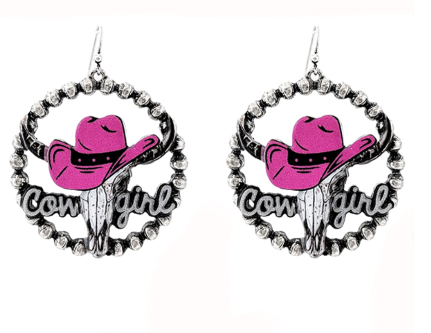 Pink “Cowgirl” Steer head Dangle Earrings