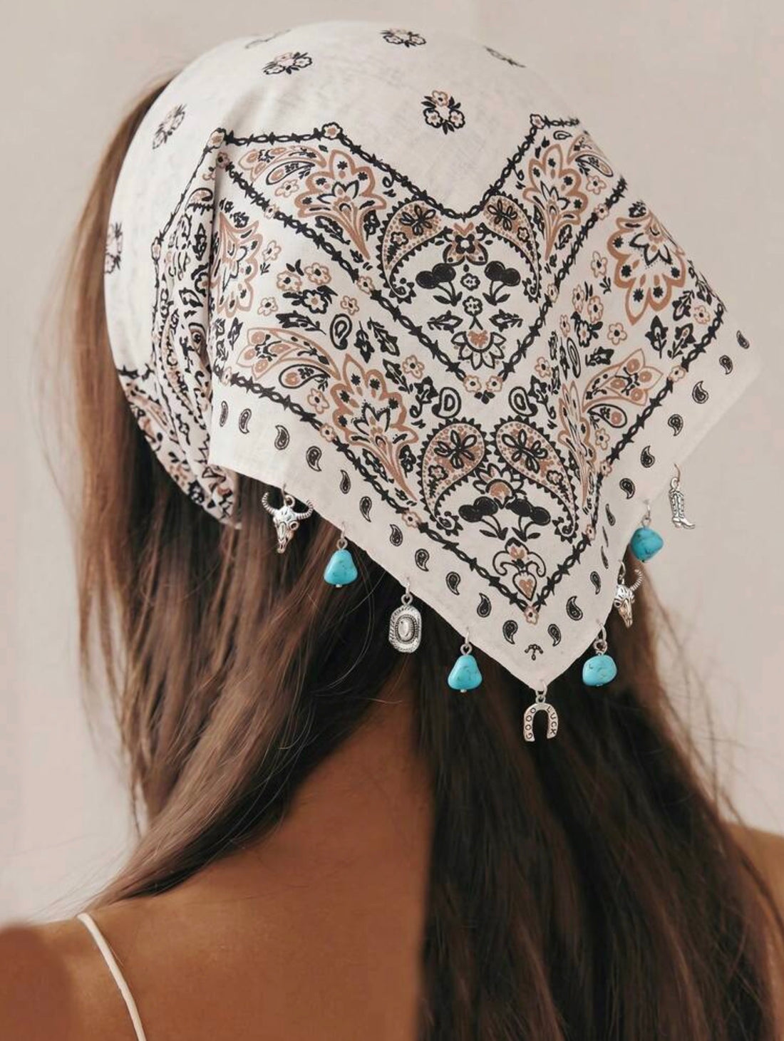 Western Fashion Paisley Print Scarf with Charms