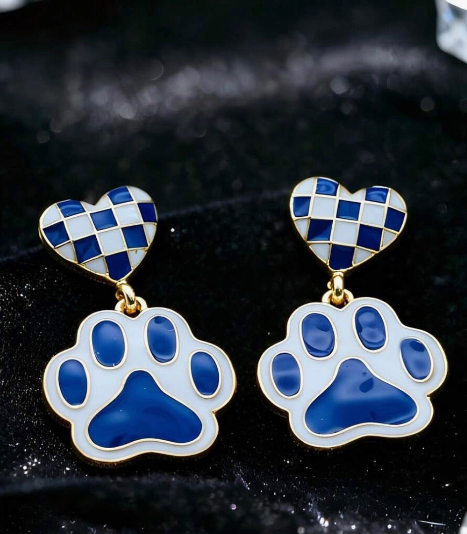 Cute Enamel Heart &amp; Paw Print Dangle Earrings