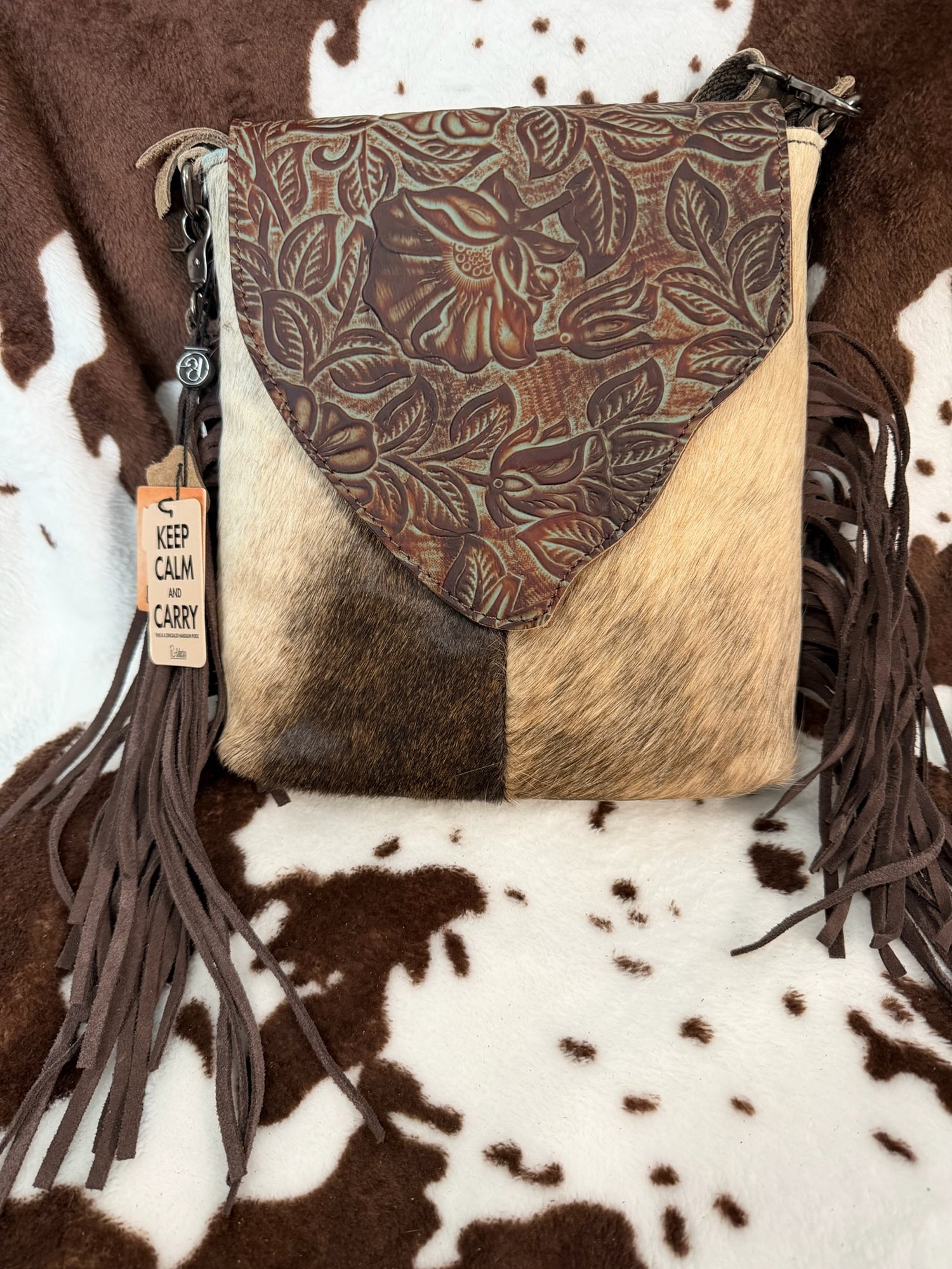 Genuine Leather Tooled Cowhide Conceal Carry Purse