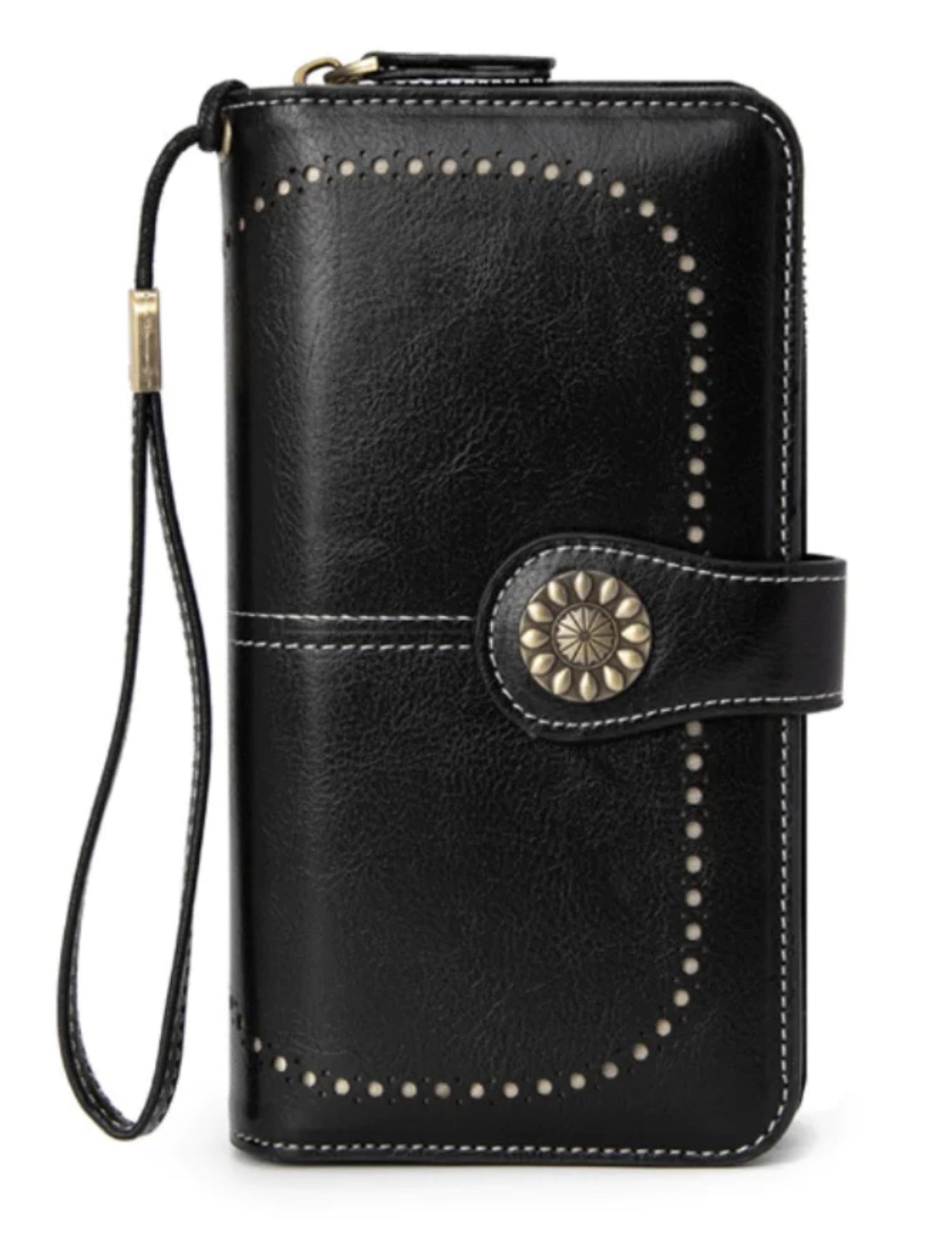 Vegan Leather Laser Cut Out Detail Wallet with Wristband