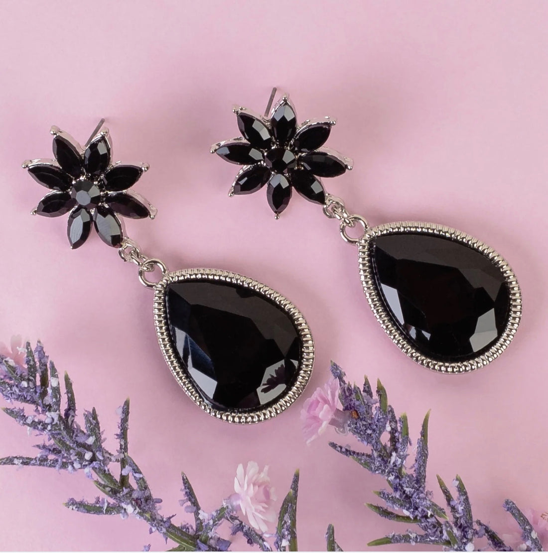Black Crystal Drop Earrings