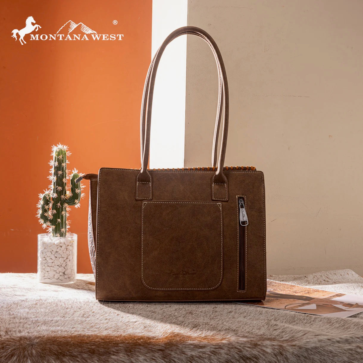 Montana West Tooled Concealed Carry Tote - Brown