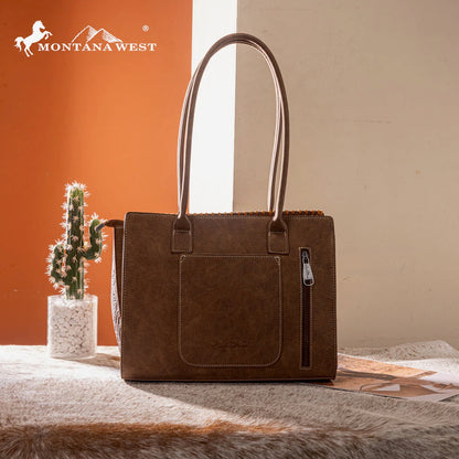 Montana West Tooled Concealed Carry Tote - Brown