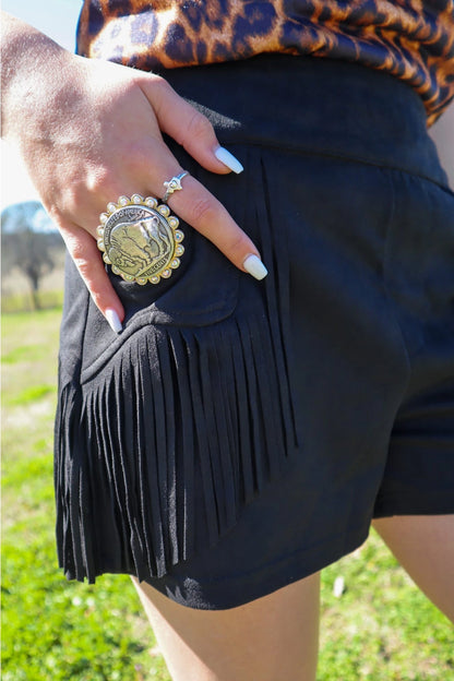 Holy Cow Vegan Suede Fringe Front Shorts