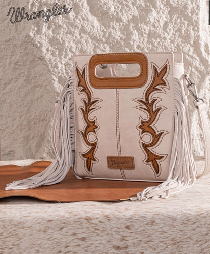 Wrangler Top Handle Boot Scroll Fringe Tote/Crossbody Purse