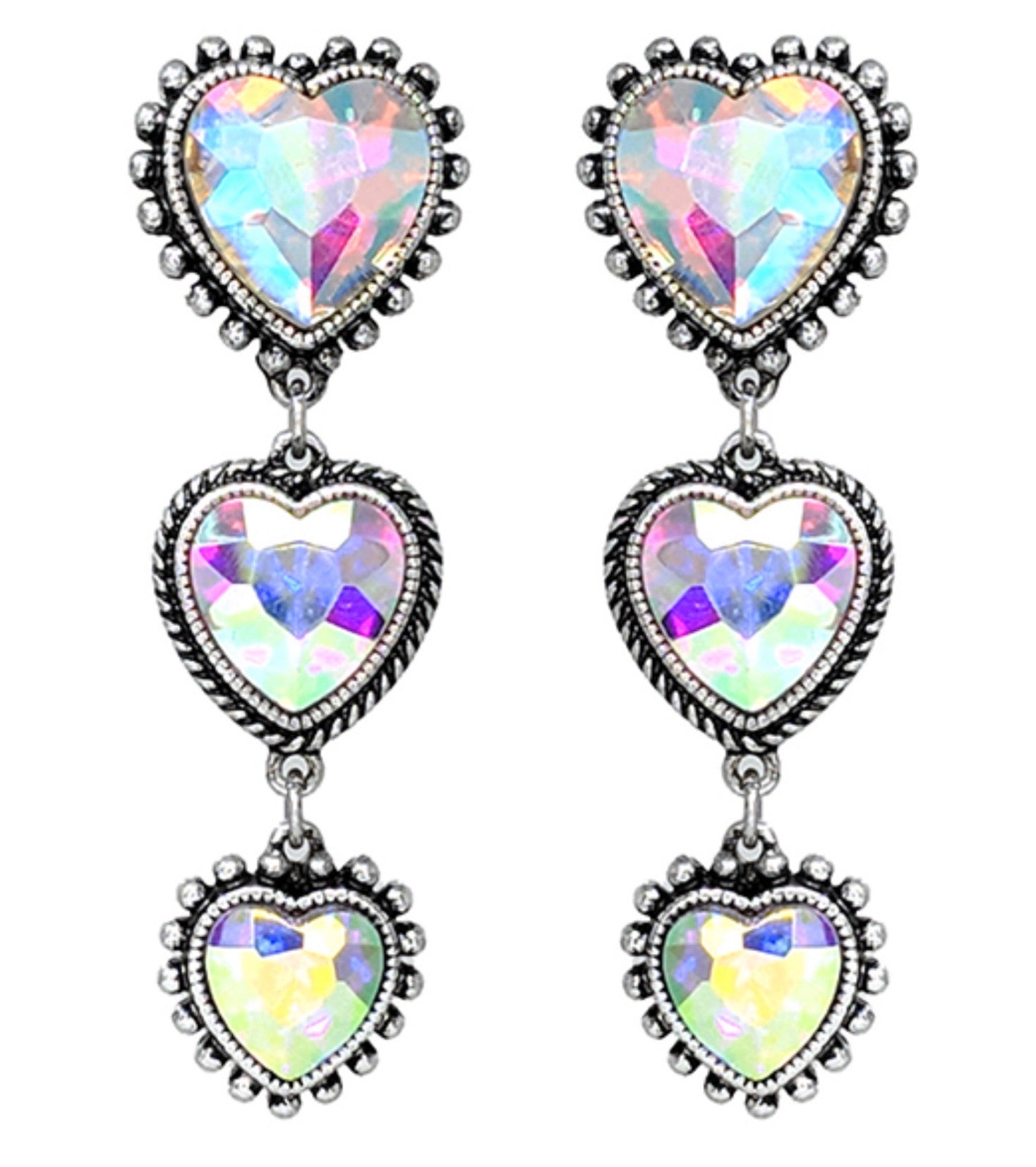 Iridescent Heart Dangle Stud Earrings