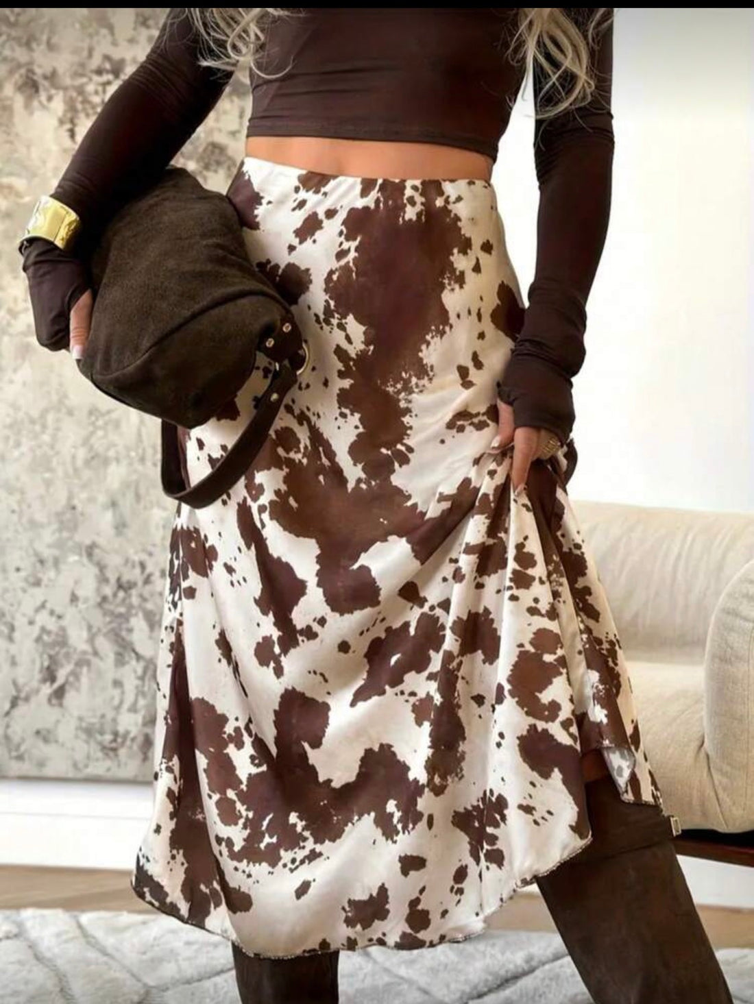 Elegant European Style Cow Print Skirt