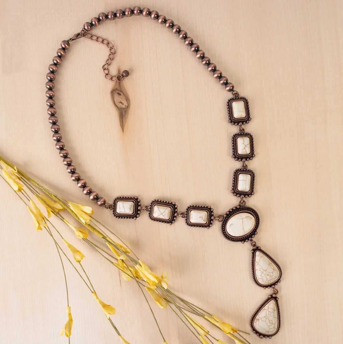 Copper and Ivory Square &amp; Tear Drop Y Necklace