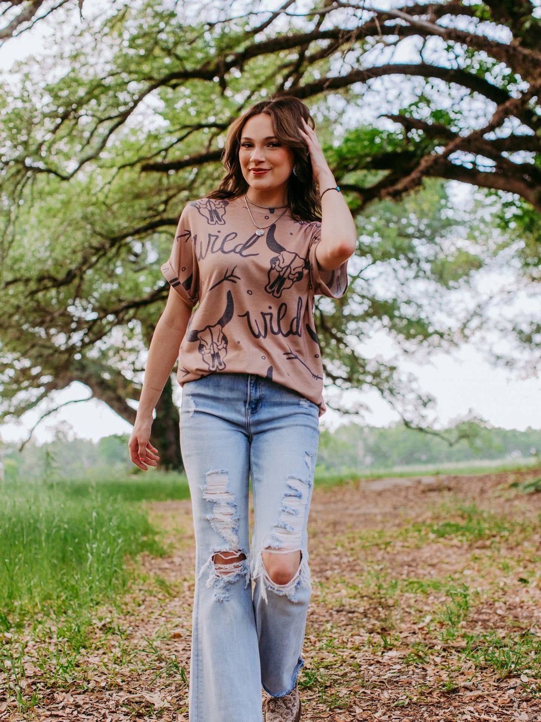 Oversize Wild Western Print Top