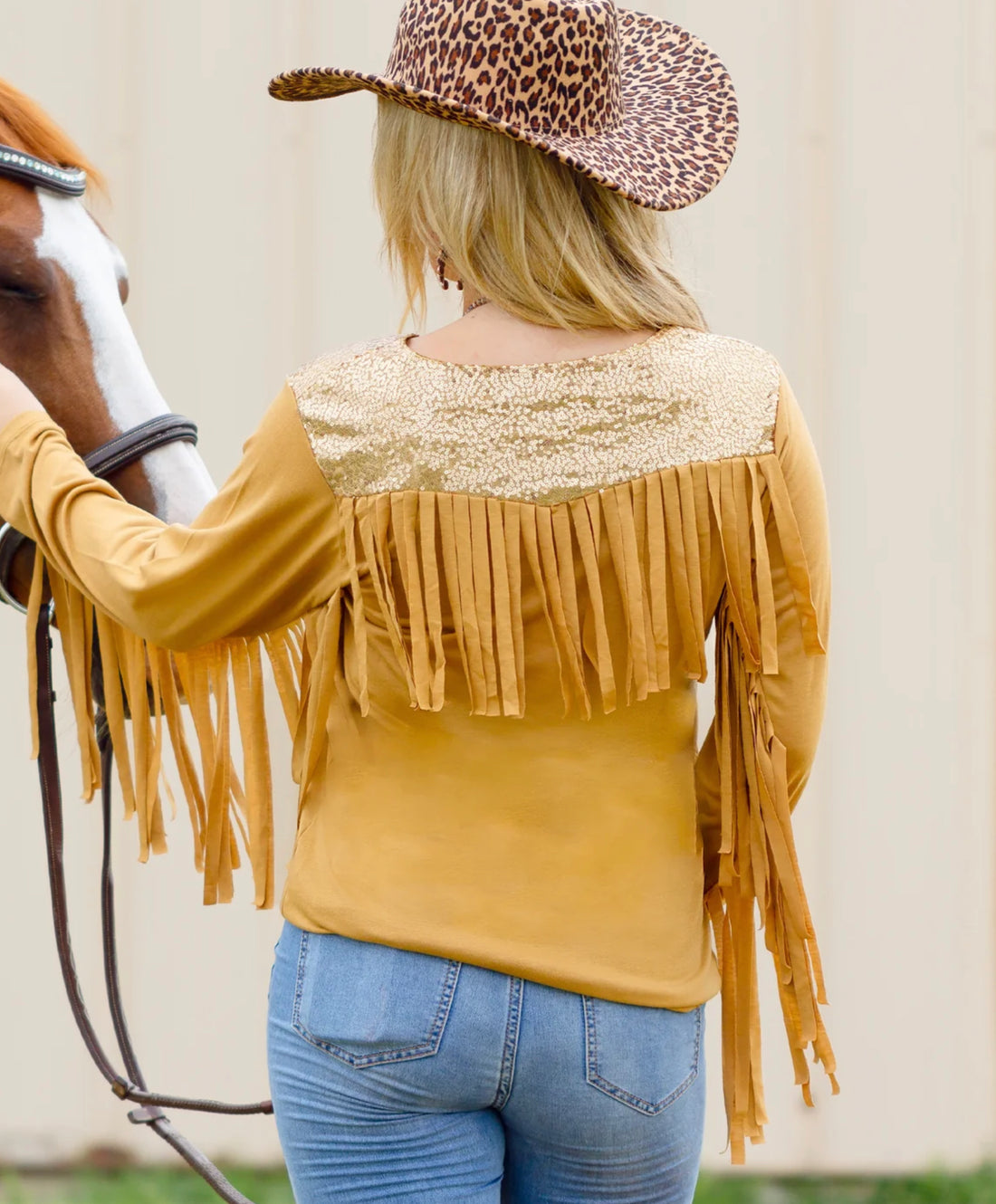 Fringe and Sequin Long Sleeve Top