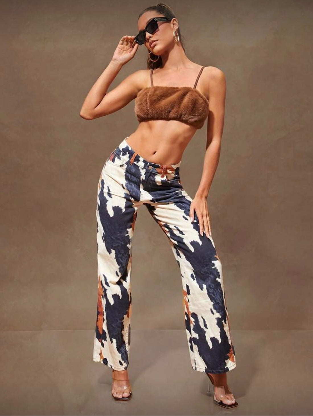 Cowhide Style Low Rise Jean Pants