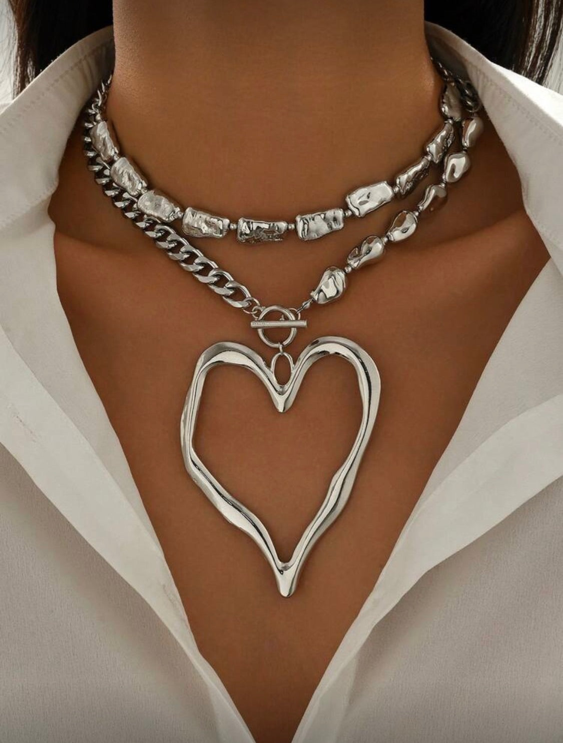 2 pc. Vintage Exaggerated Fashion Heart Necklace