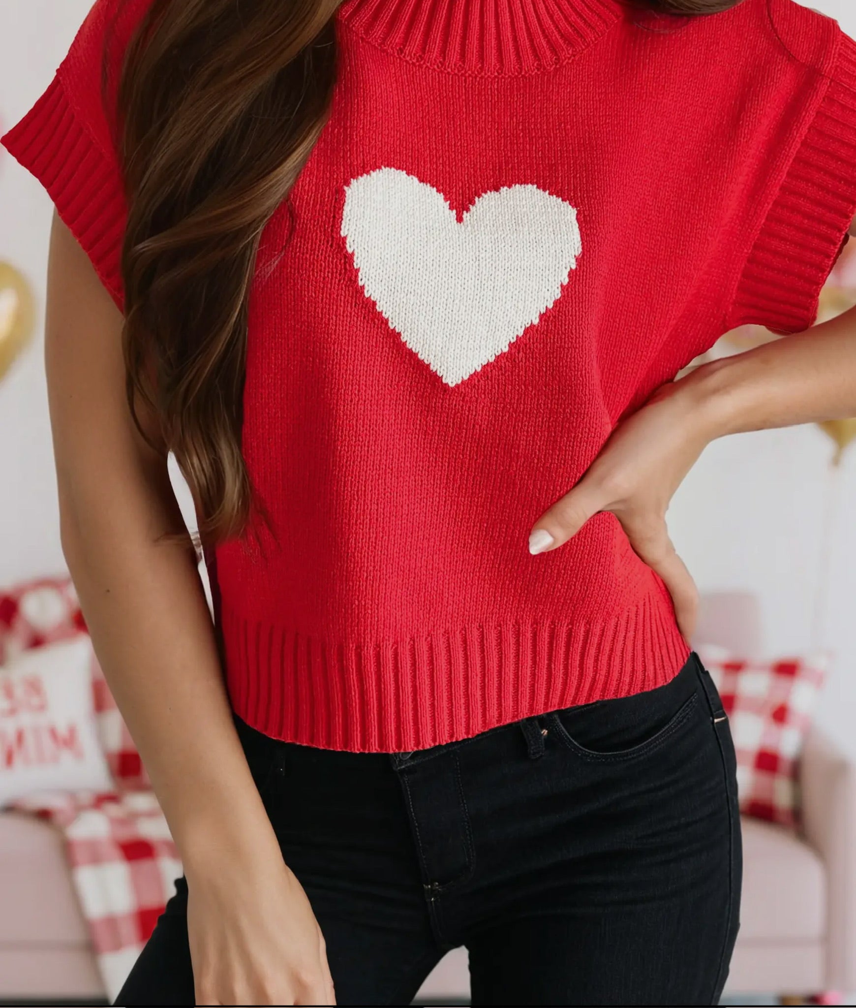 Day Heart Graphic Cropped Short Sleeve Sweater