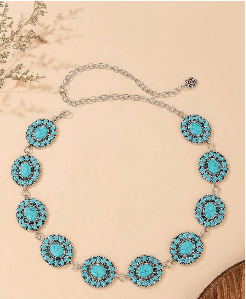 Turquoise Oval Concho Chain Belt