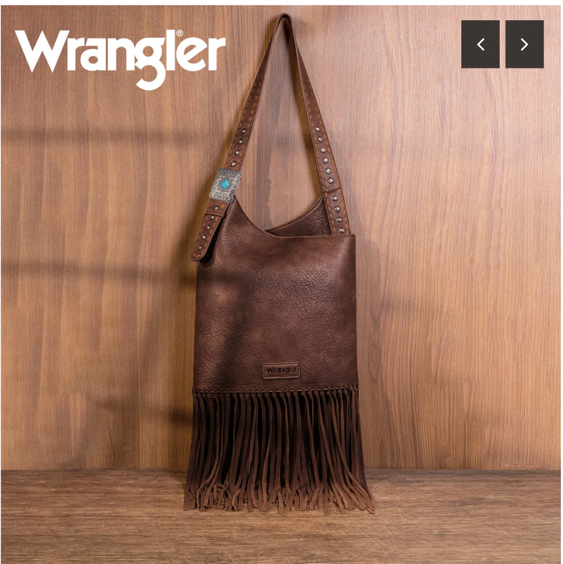 Wrangler Turquoise Stone Concho Fringe Hobo -Coffee