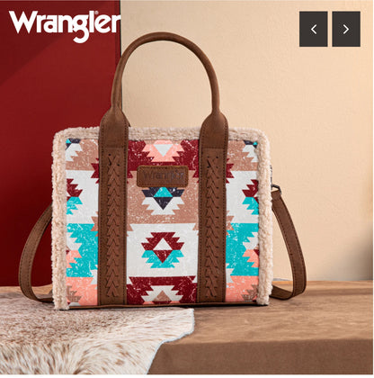 Wrangler Sherpa Southwestern Print Small Canvas Crossbody Tote