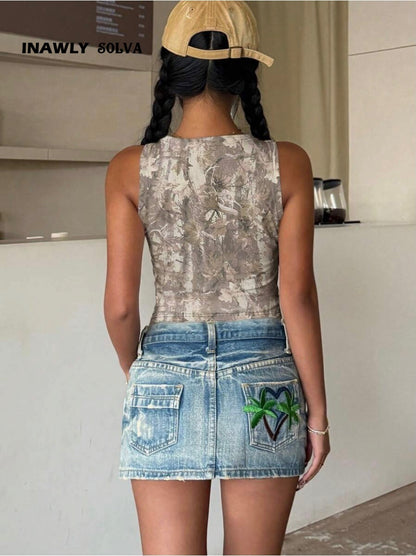 Summer Casual Camouflage Cropped Tank Top