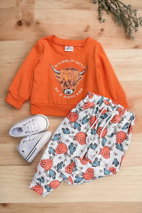 Boys Highland Cow Orange Sweat Shirt and Pants Outfit