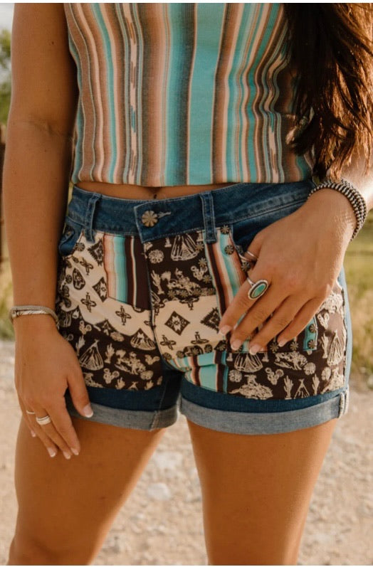 Patched Up Style Denim Shorts