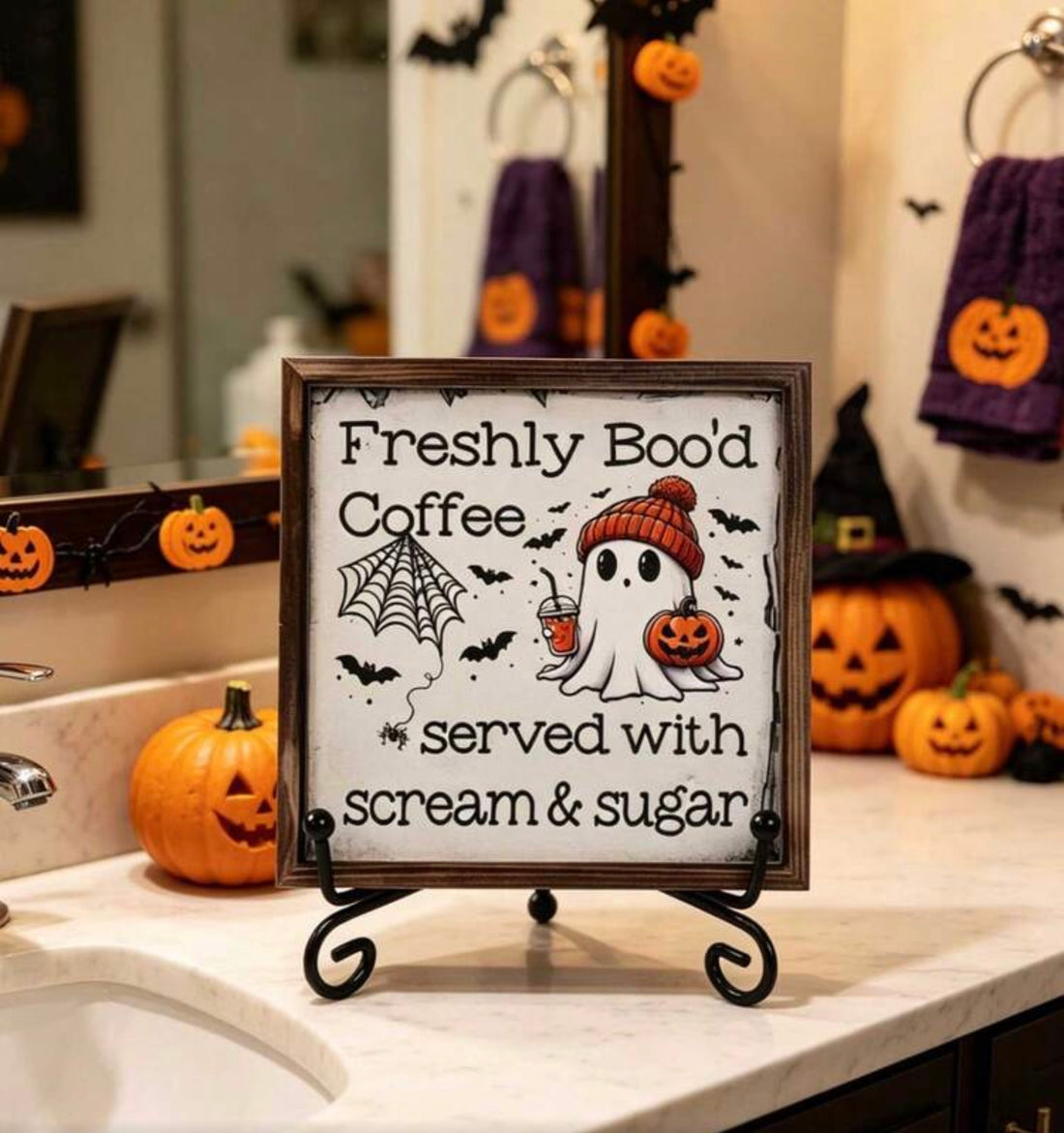 Freshly Boo’d Coffee Wooden Sign and Easel