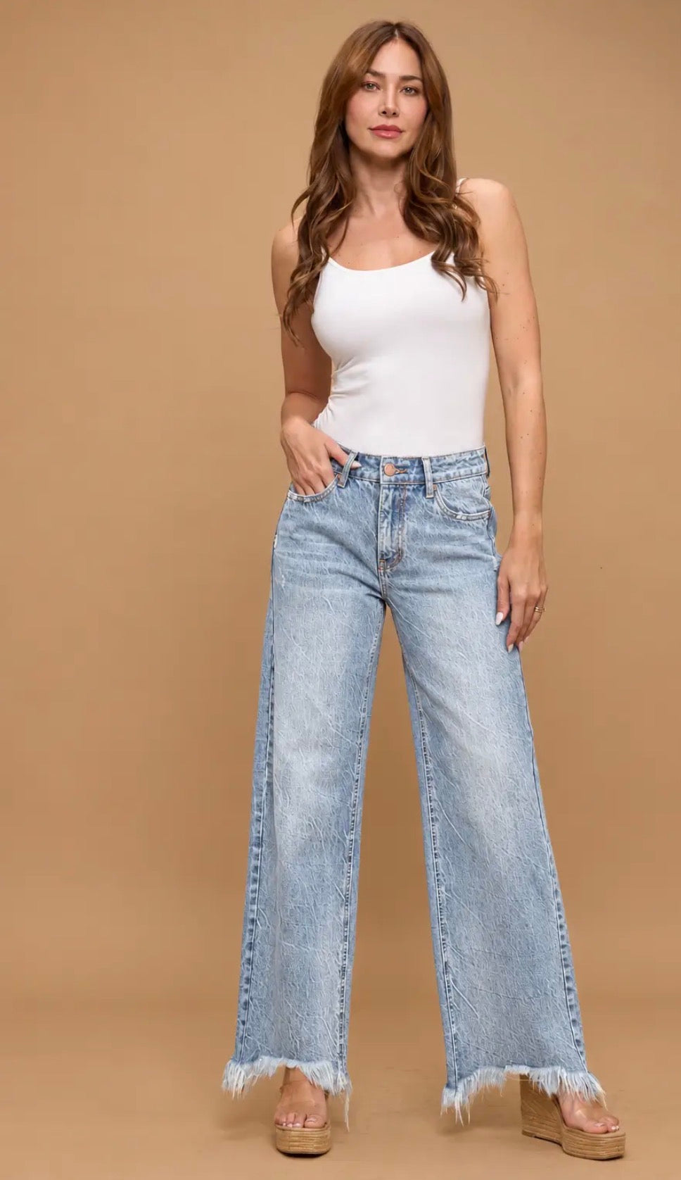 Tummy Control- Rigid Front Stretch Back- Wide Leg Jeans- Light
