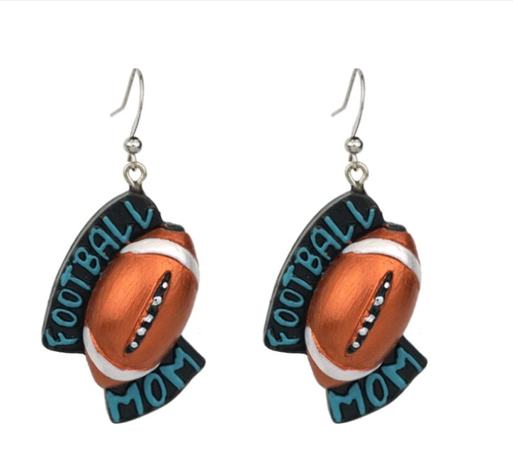 Resin 3D Dangle Football Mom Earrings