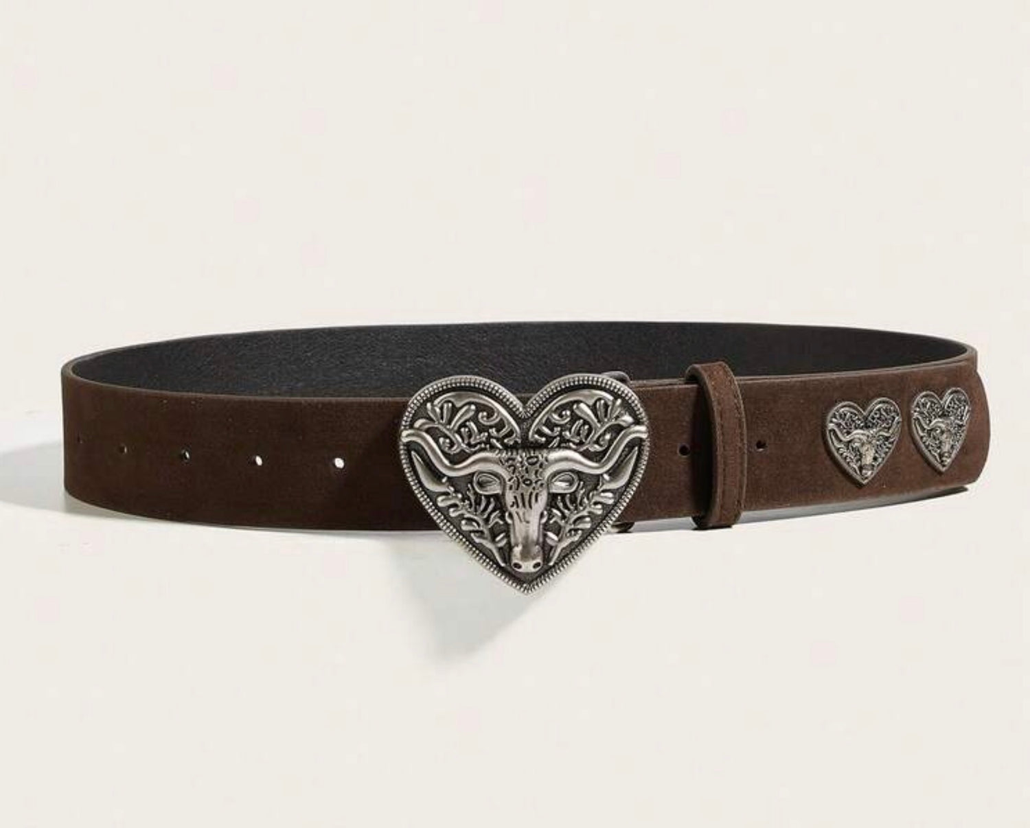 Vintage Alloy Heart Buckle Leather Belt with Heart Conchos