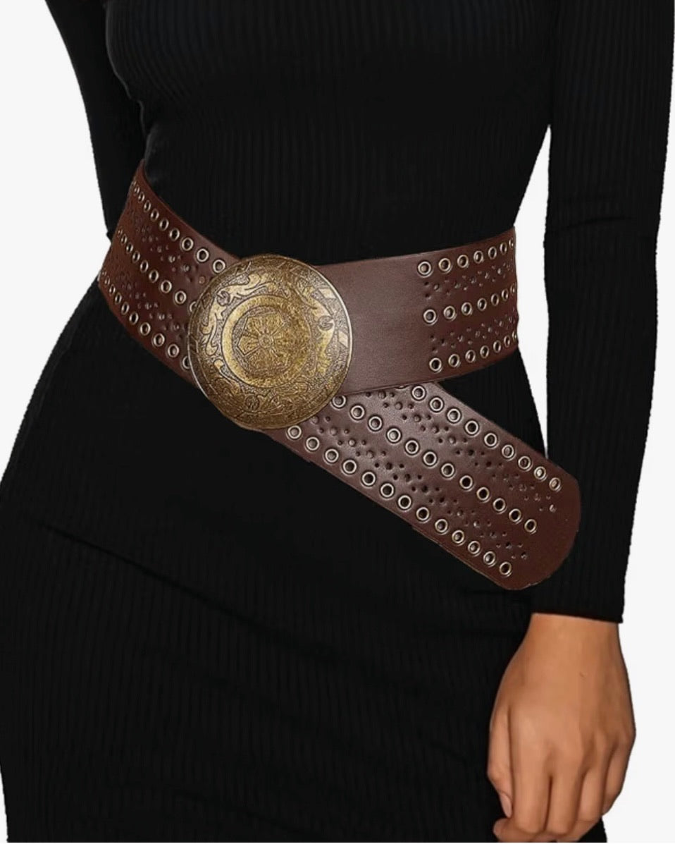 Wide Disc Boho Hip-hop Concho Leather Belt